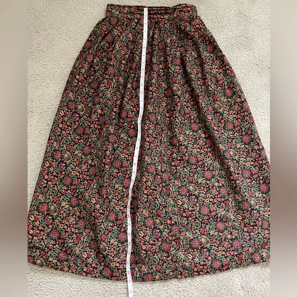 Vintage handmade brown red floral 2 piece set midi skirt and puff sleeve jacket